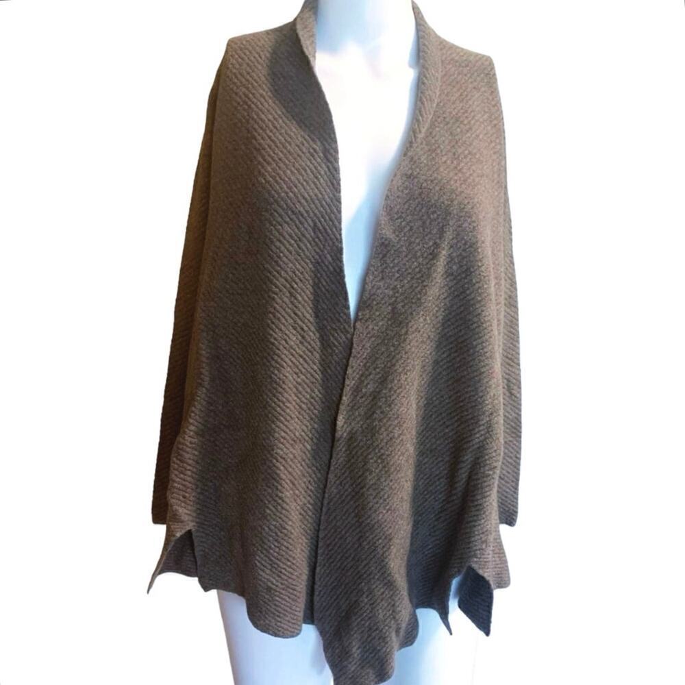 Eileen Fisher Women's Size Small 100% Wool Open Front Knit Cardigan Sweater Tan